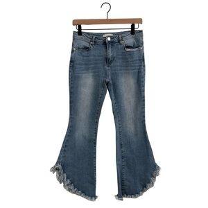 Habitual Medium Wash Denim Flare Jeans with Frayed Scallop Hem